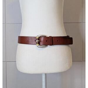 Fossil brown leather belt with striped enamel buckle